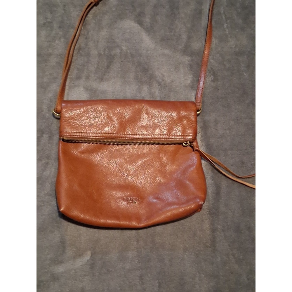 Margot New York Brown Leather Crossbody Zip Gold Hardware Shoulder Strap Purse - Picture 3 of 16